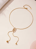 Stainless Steel Classic Zircon Necklace 18K Gold Plated Rope Chain Pendant Adjustable Gift for Anniversary