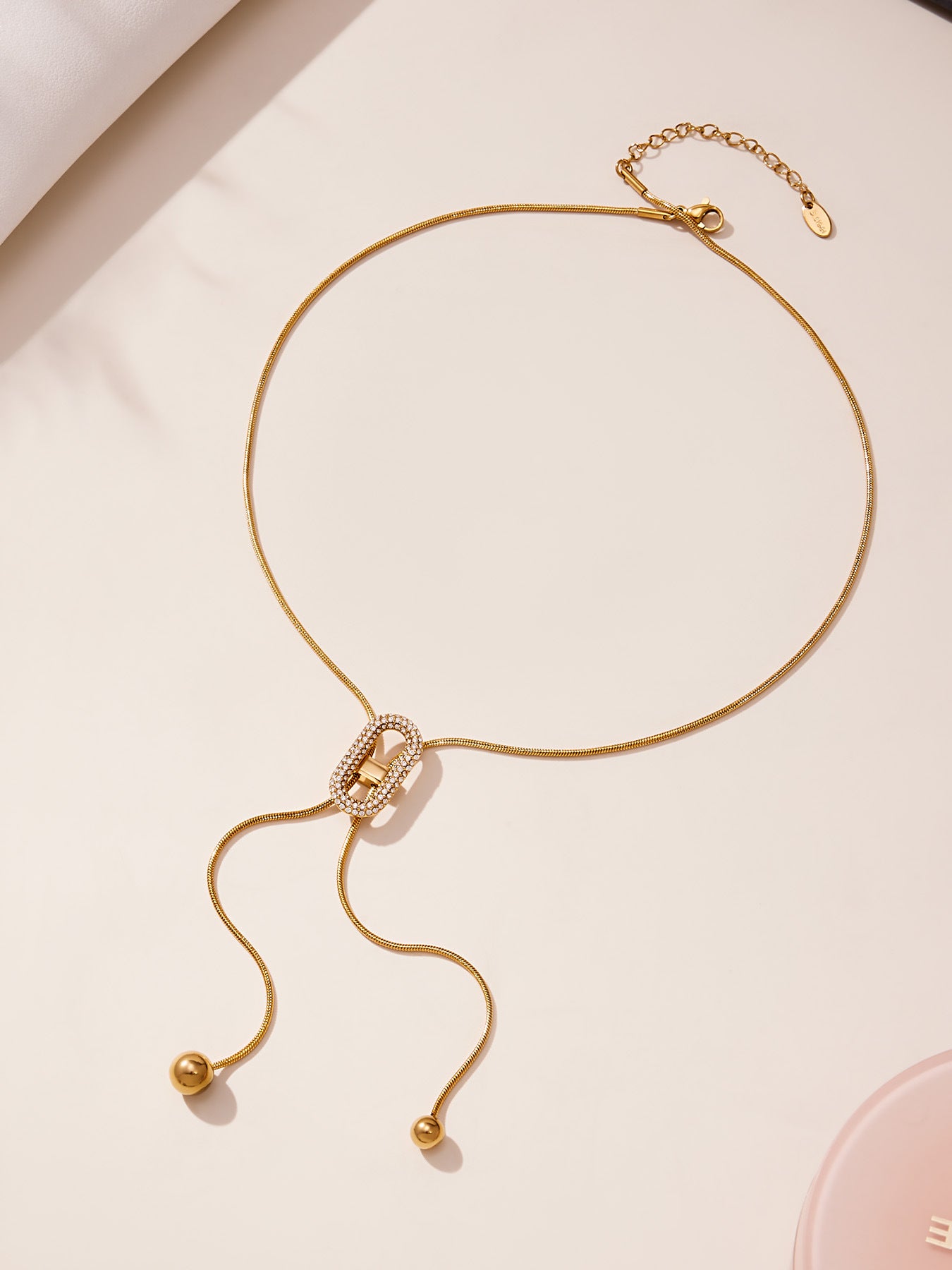 Stainless Steel Classic Zircon Necklace 18K Gold Plated Rope Chain Pendant Adjustable Gift for Anniversary