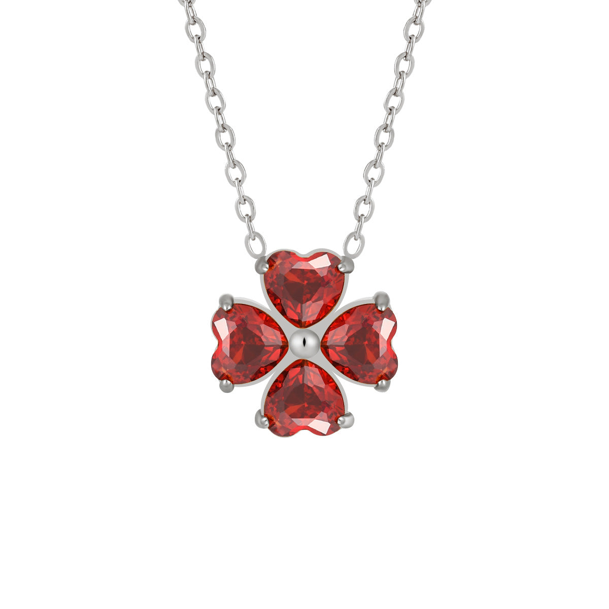 18K Gold Plated Stainless Steel CZ Diamond Heart Leaf Clover Pendant Necklace with Link Chain for Women's Trendy Fashion Jewelry