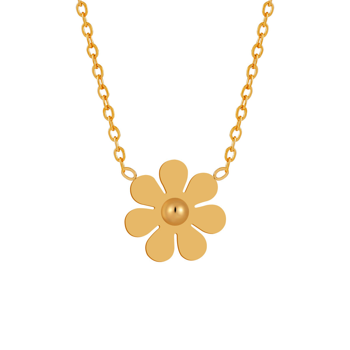 Hot Selling Trendy 18K Gold Plated Stainless Steel Link Chain Tassel Flower Pendant Necklace for Women Anniversary Gift Party