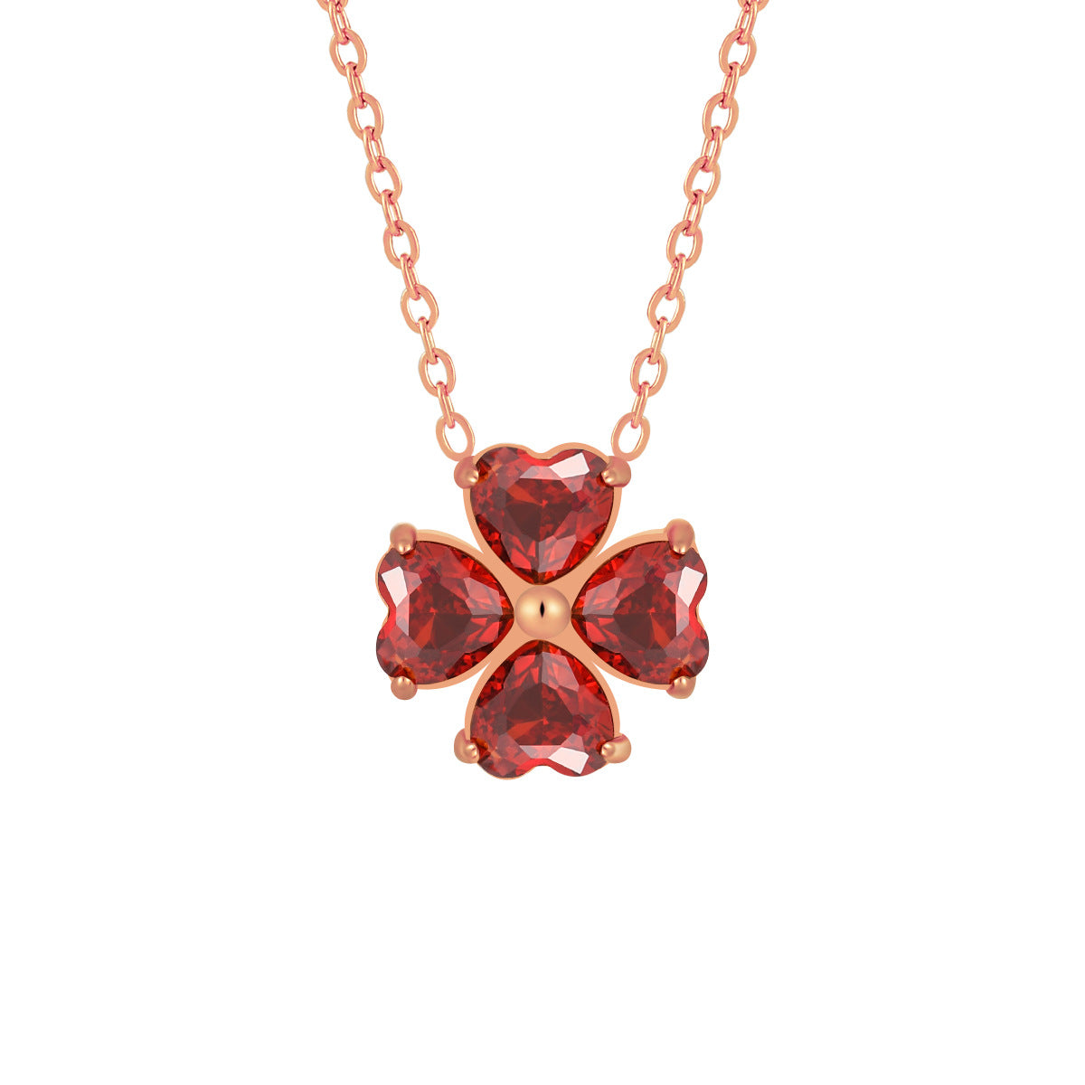 18K Gold Plated Stainless Steel CZ Diamond Heart Leaf Clover Pendant Necklace with Link Chain for Women's Trendy Fashion Jewelry