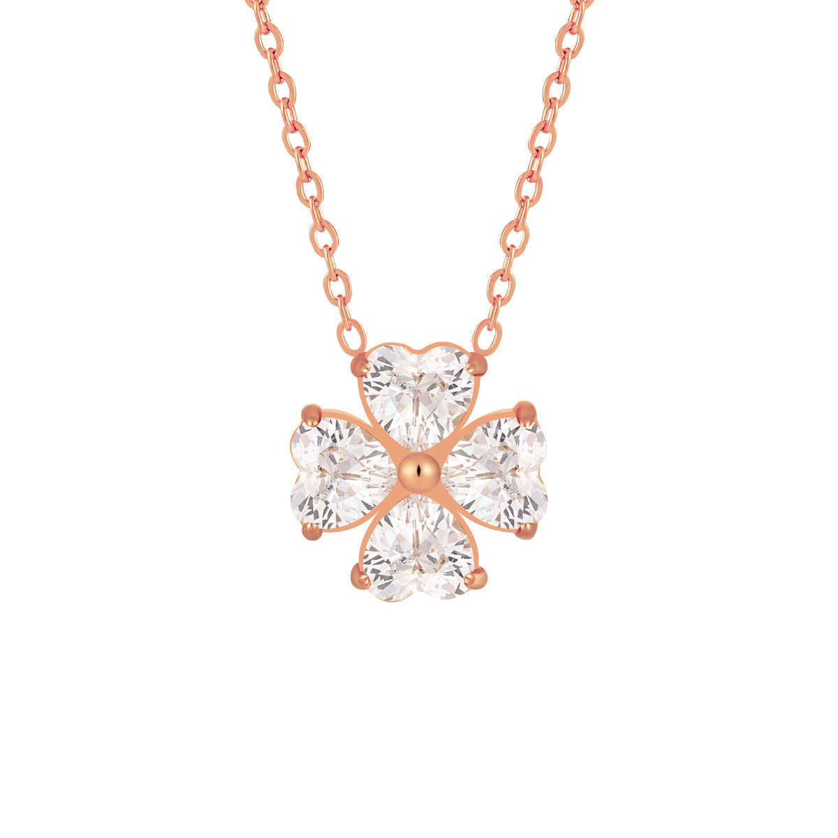 18K Gold Plated Stainless Steel CZ Diamond Heart Leaf Clover Pendant Necklace with Link Chain for Women's Trendy Fashion Jewelry