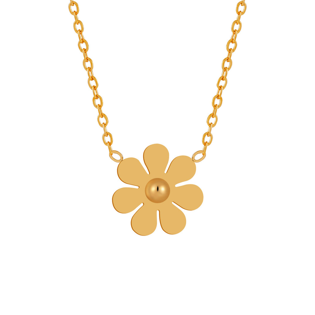 Hot Selling Trendy 18K Gold Plated Stainless Steel Link Chain Tassel Flower Pendant Necklace for Women Anniversary Gift Party