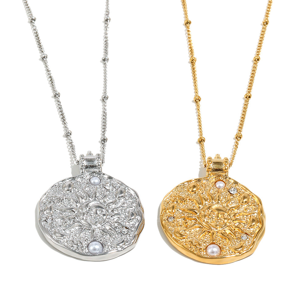 18K Gold Plated Stainless Steel Zircon Pearl Lab Created Irregular Pendant Necklace Link Chain Women's Trendy Anniversary Ball