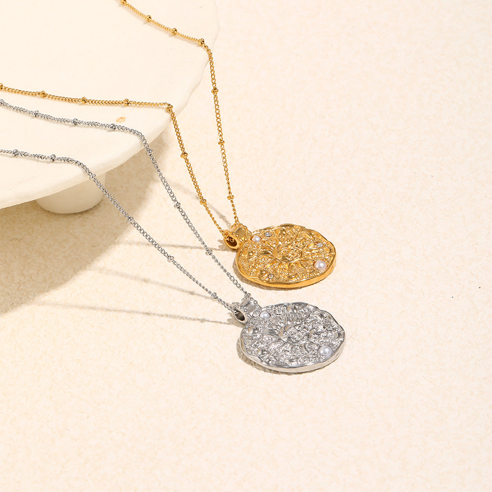 18K Gold Plated Stainless Steel Zircon Pearl Lab Created Irregular Pendant Necklace Link Chain Women's Trendy Anniversary Ball