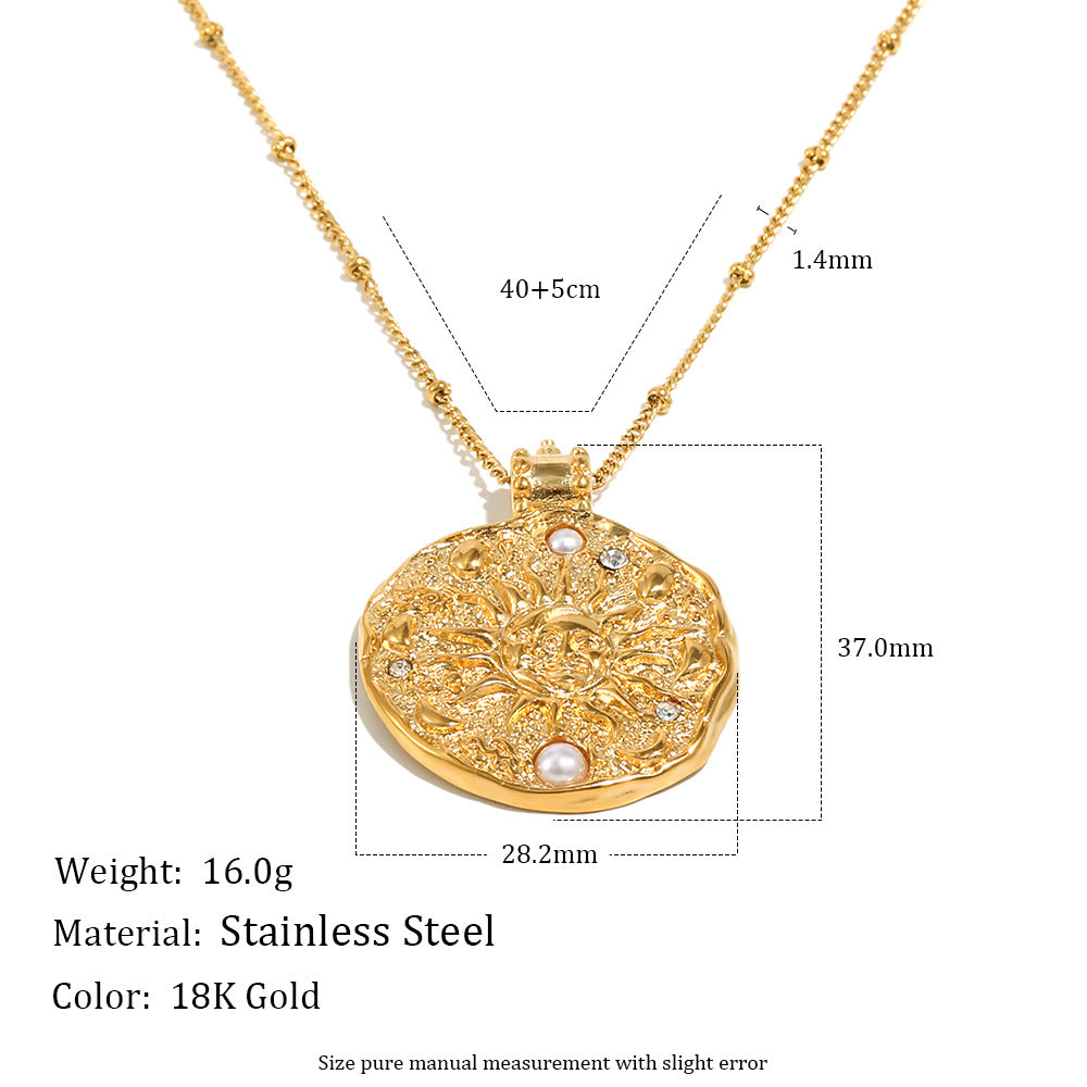 18K Gold Plated Stainless Steel Zircon Pearl Lab Created Irregular Pendant Necklace Link Chain Women's Trendy Anniversary Ball
