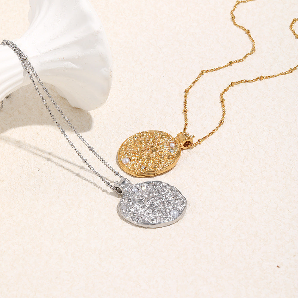 18K Gold Plated Stainless Steel Zircon Pearl Lab Created Irregular Pendant Necklace Link Chain Women's Trendy Anniversary Ball