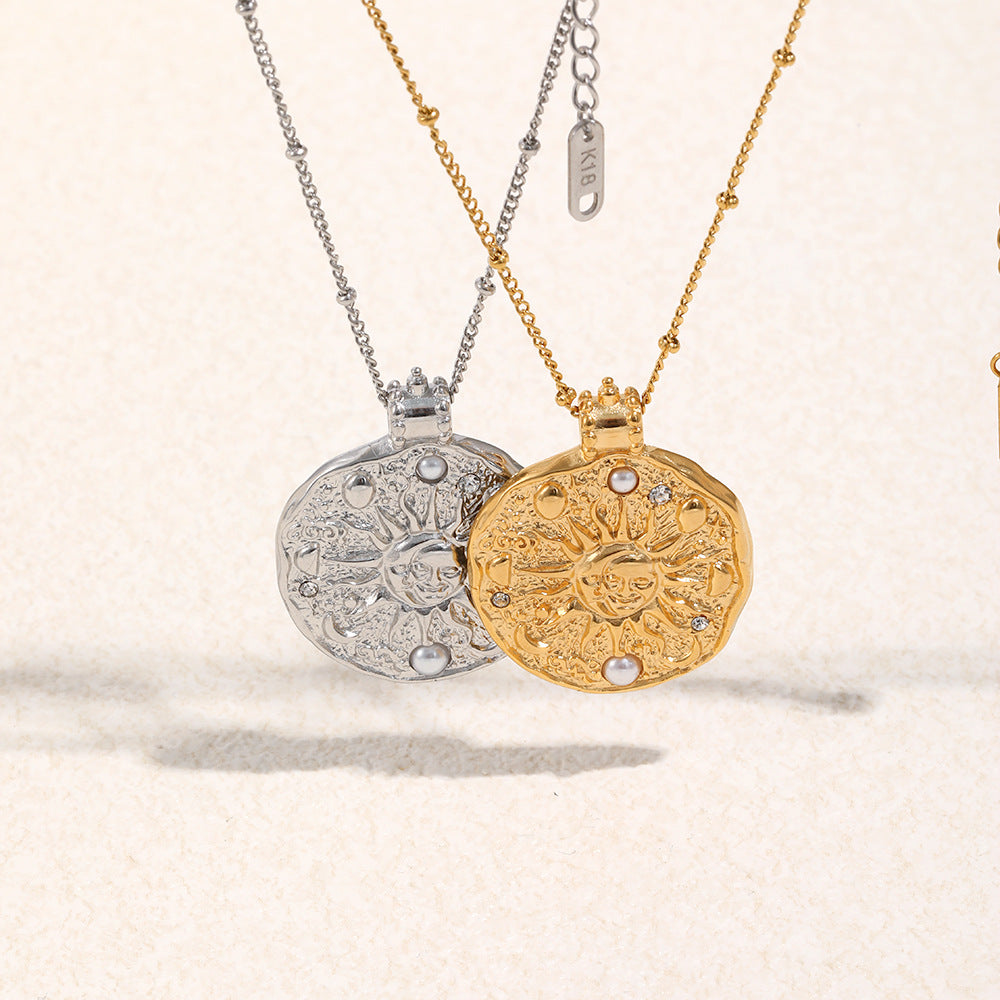 18K Gold Plated Stainless Steel Zircon Pearl Lab Created Irregular Pendant Necklace Link Chain Women's Trendy Anniversary Ball