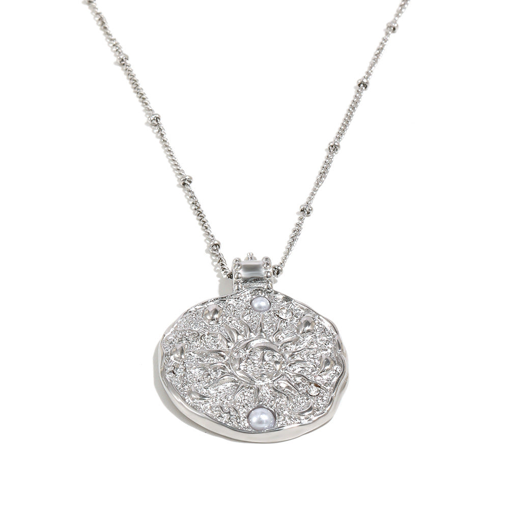 18K Gold Plated Stainless Steel Zircon Pearl Lab Created Irregular Pendant Necklace Link Chain Women's Trendy Anniversary Ball