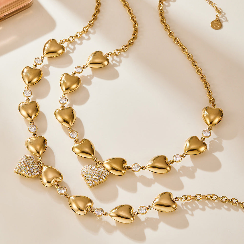 Vintage Link Chain Emotion Zirconia Necklace 18K Gold Plated Trendy Styling with Zircon Stones for Parties