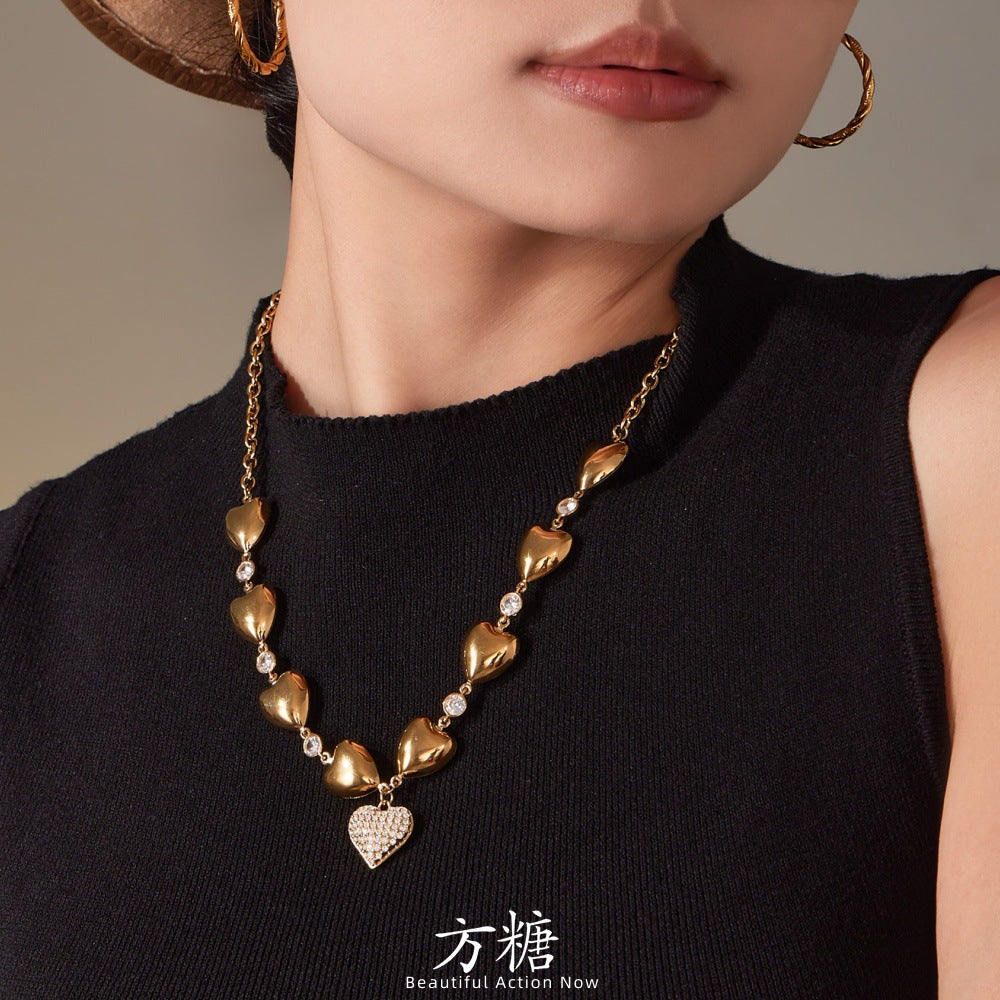 Vintage Link Chain Emotion Zirconia Necklace 18K Gold Plated Trendy Styling with Zircon Stones for Parties