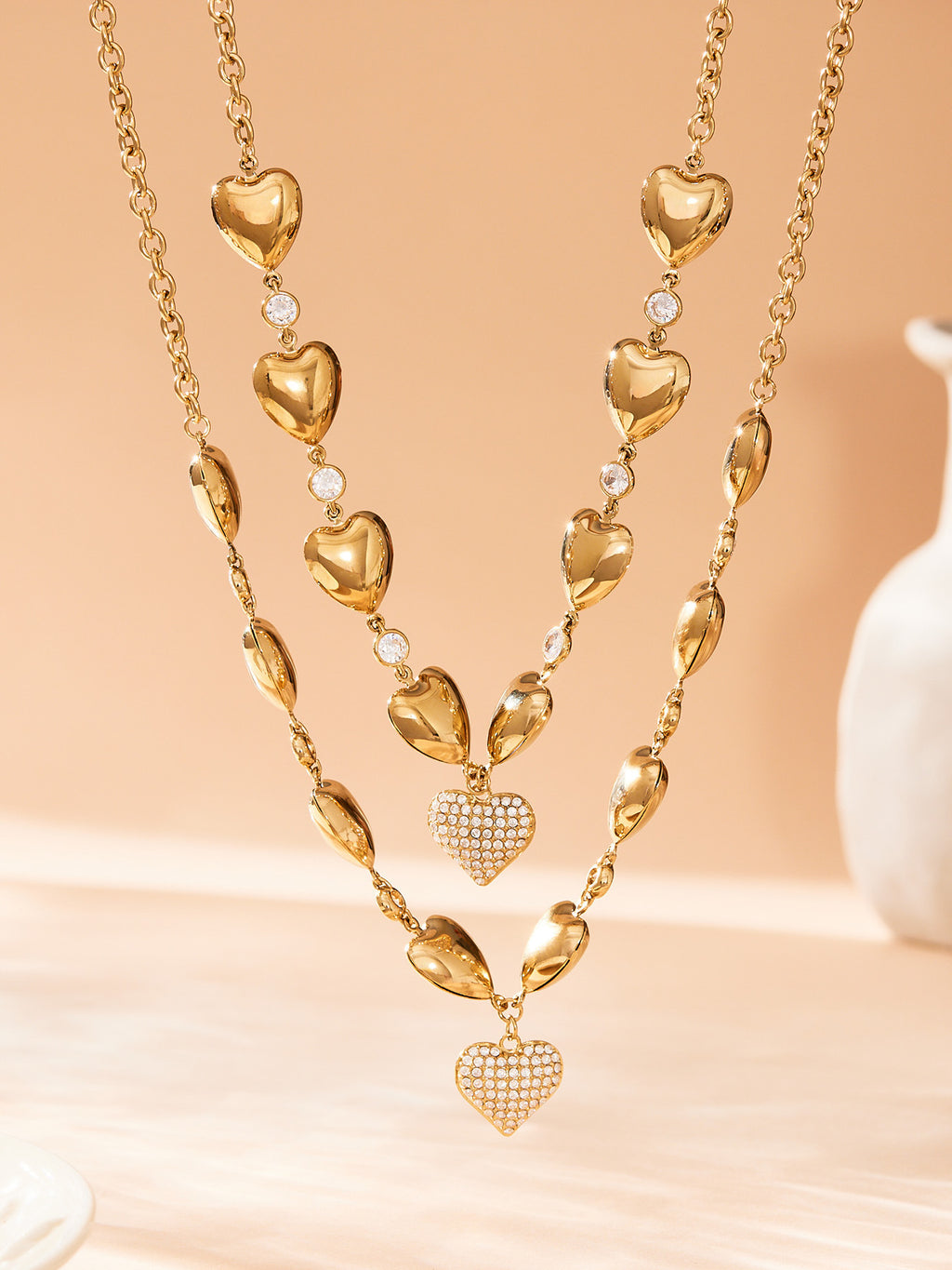 Vintage Link Chain Emotion Zirconia Necklace 18K Gold Plated Trendy Styling with Zircon Stones for Parties