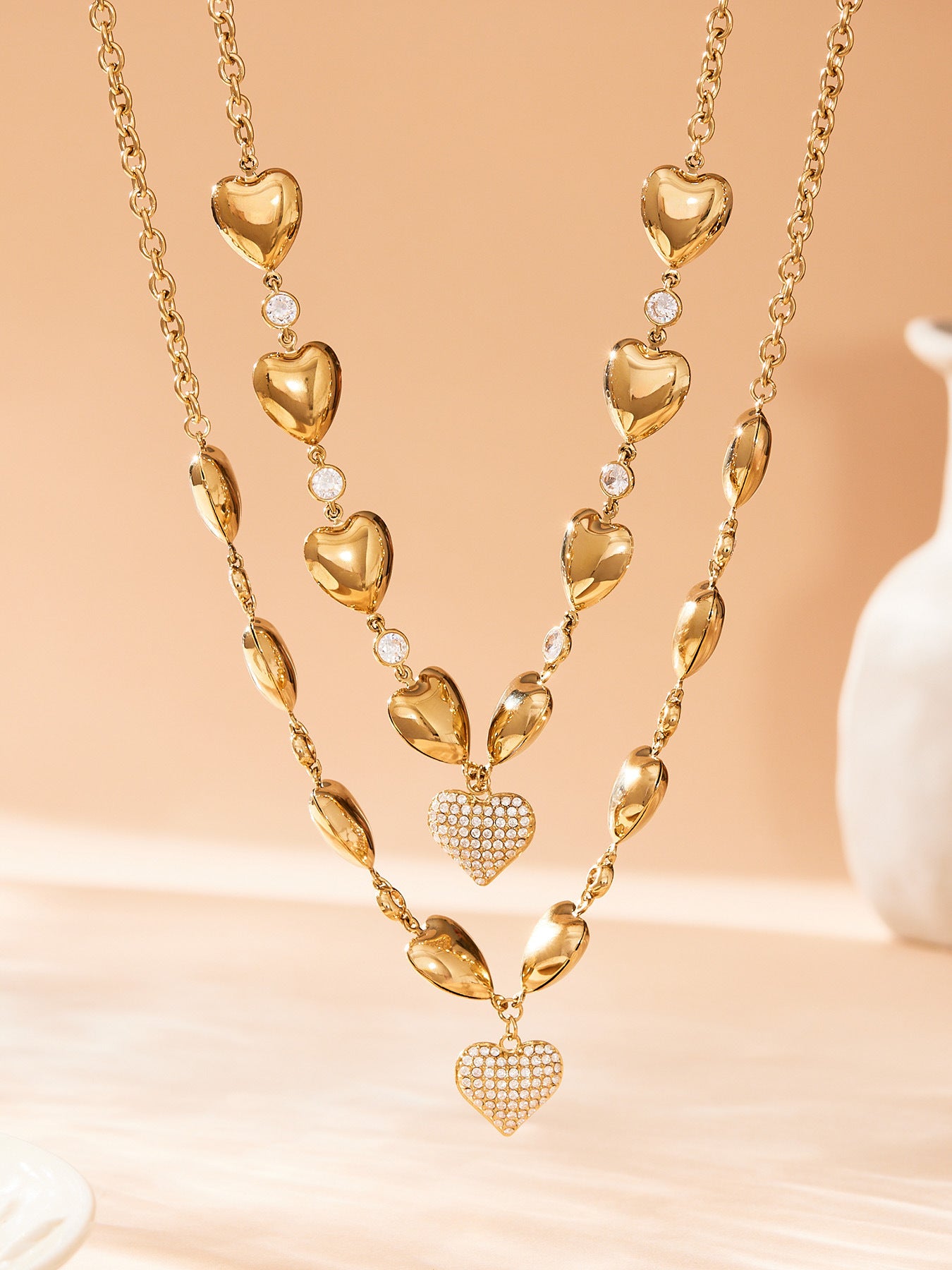 Vintage Link Chain Emotion Zirconia Necklace 18K Gold Plated Trendy Styling with Zircon Stones for Parties