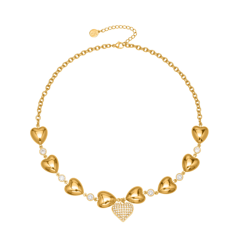 Vintage Link Chain Emotion Zirconia Necklace 18K Gold Plated Trendy Styling with Zircon Stones for Parties
