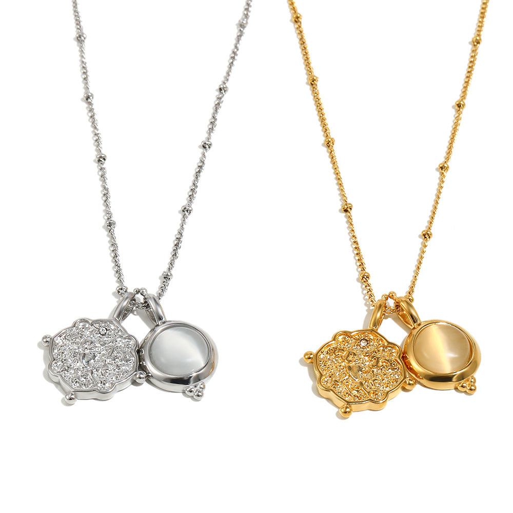 18K Gold Plated Stainless Steel Natural Jade Stone Pendant Necklace Link Chain Women's Trendy Geometric Fashion Jewelry