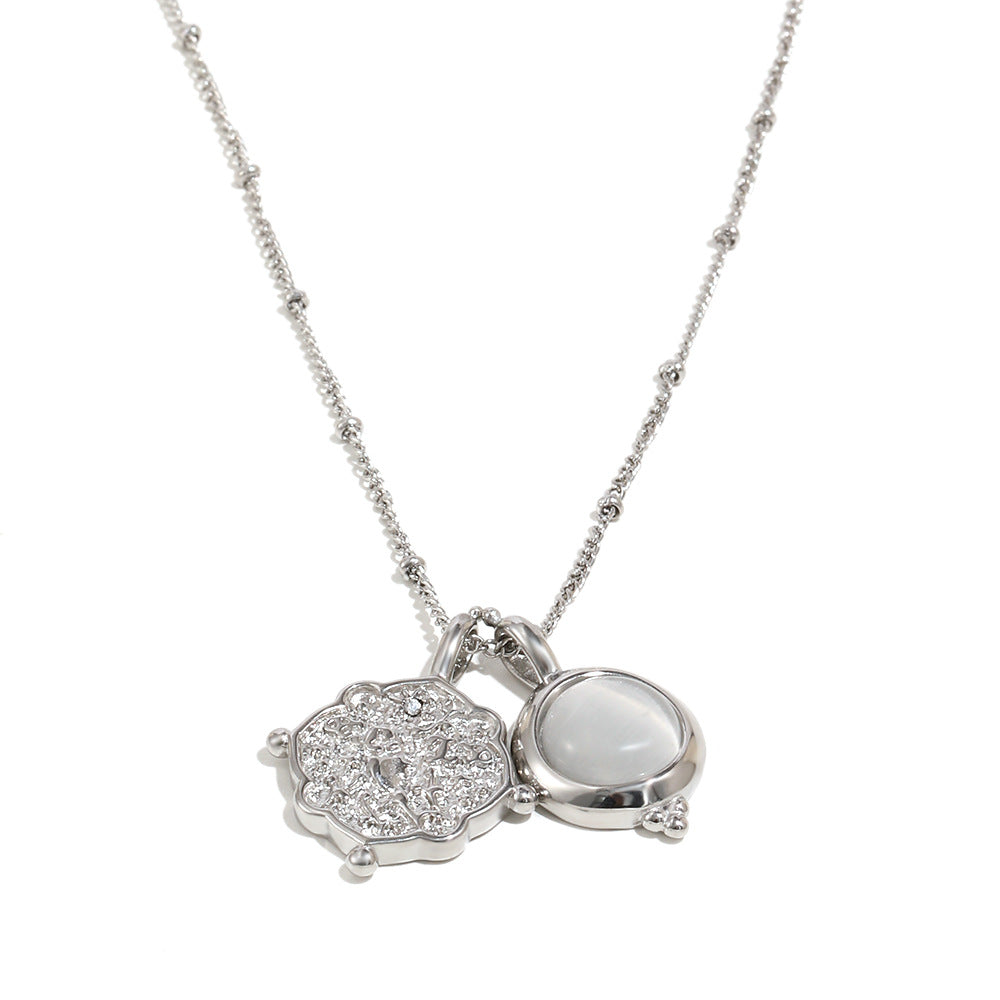 18K Gold Plated Stainless Steel Natural Jade Stone Pendant Necklace Link Chain Women's Trendy Geometric Fashion Jewelry