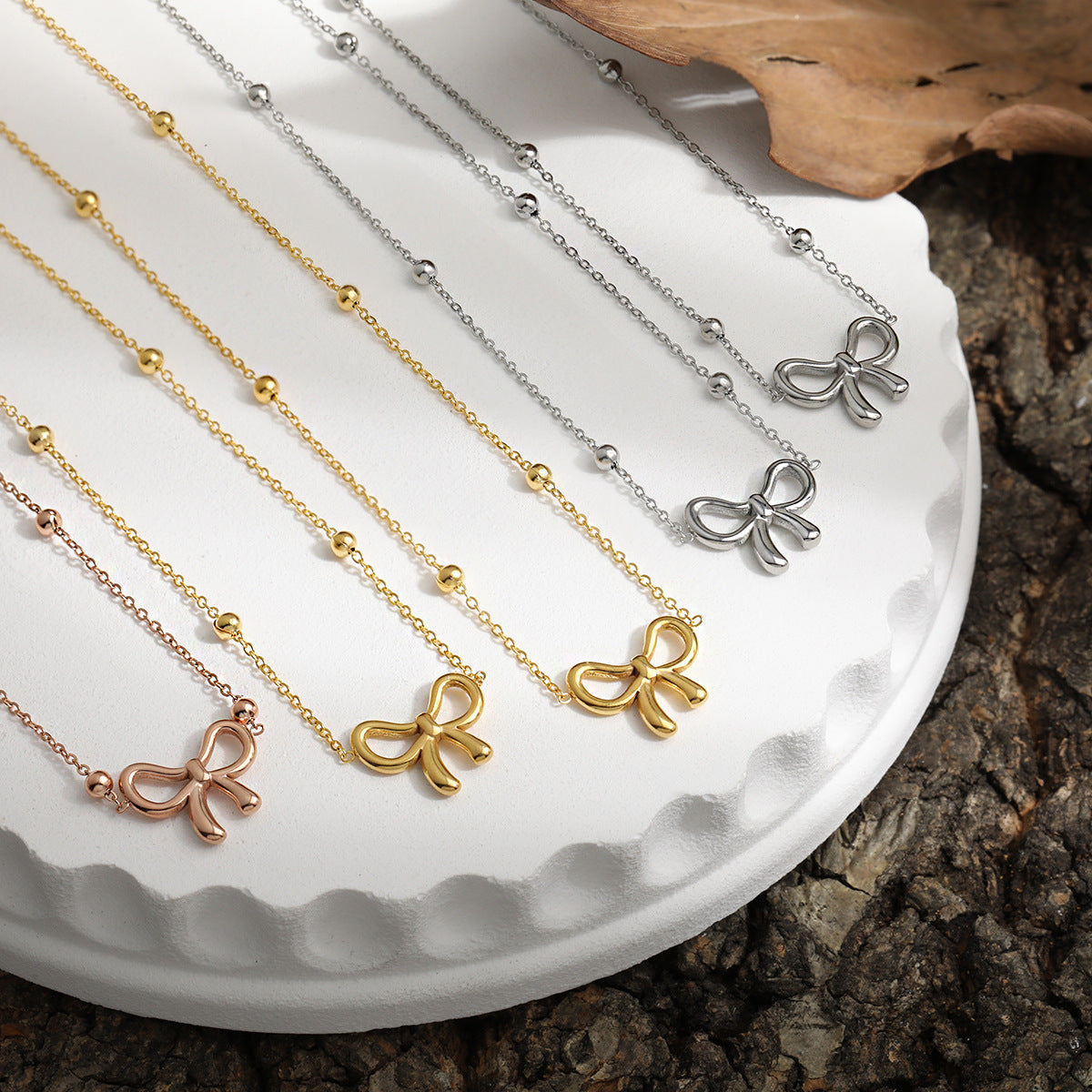 Women's Elegant 18K Gold Plated Stainless Steel Butterfly Bow Pendant Choker Link Chain Necklace Trendy Jewelry Gift
