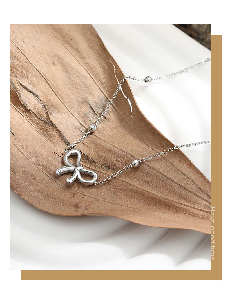 Women's Elegant 18K Gold Plated Stainless Steel Butterfly Bow Pendant Choker Link Chain Necklace Trendy Jewelry Gift