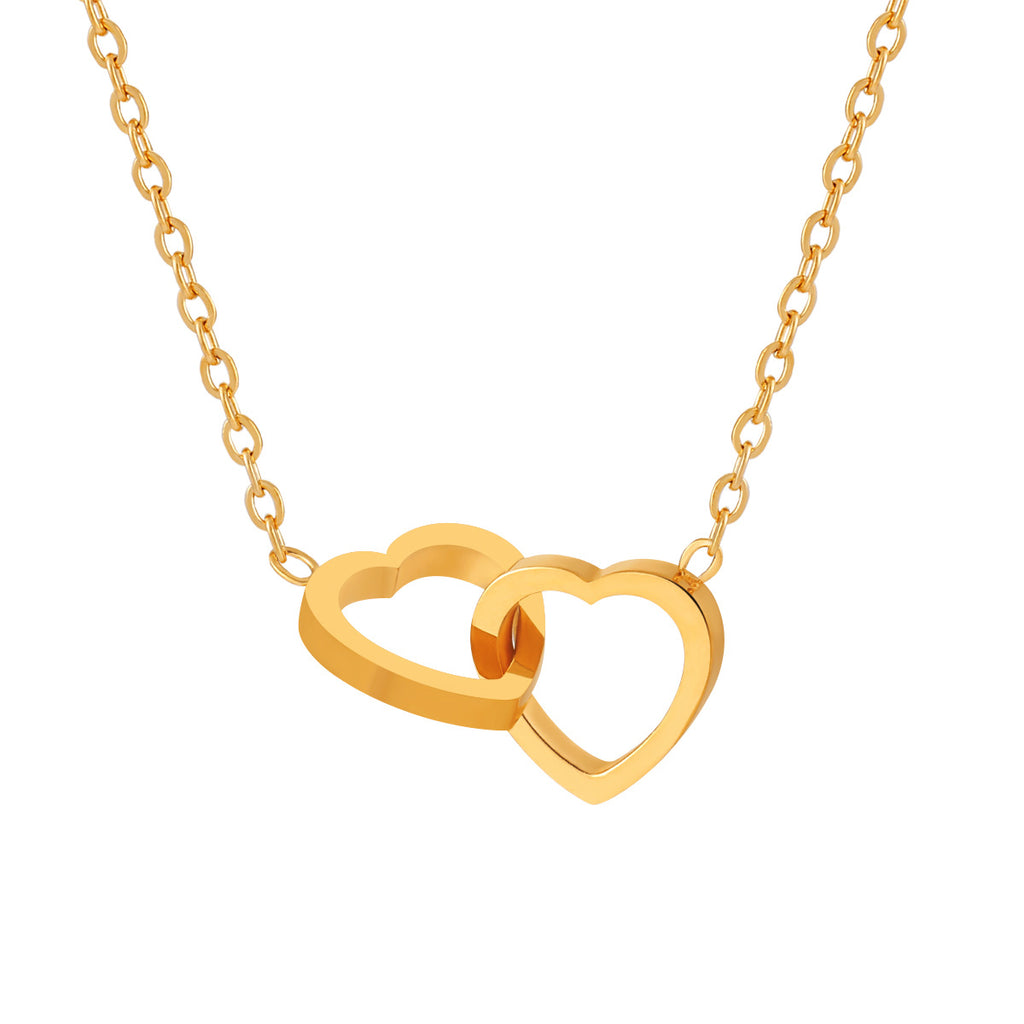 Wholesale Stainless Steel Double Heart Connected Pendant Necklace Gold Trendy Classic Fashion Chain Jewelry Unisex Gift Party