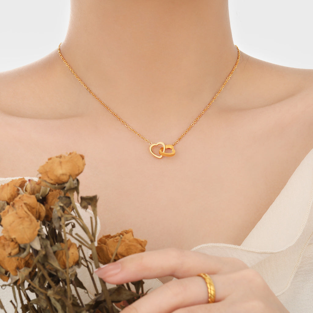 Wholesale Stainless Steel Double Heart Connected Pendant Necklace Gold Trendy Classic Fashion Chain Jewelry Unisex Gift Party