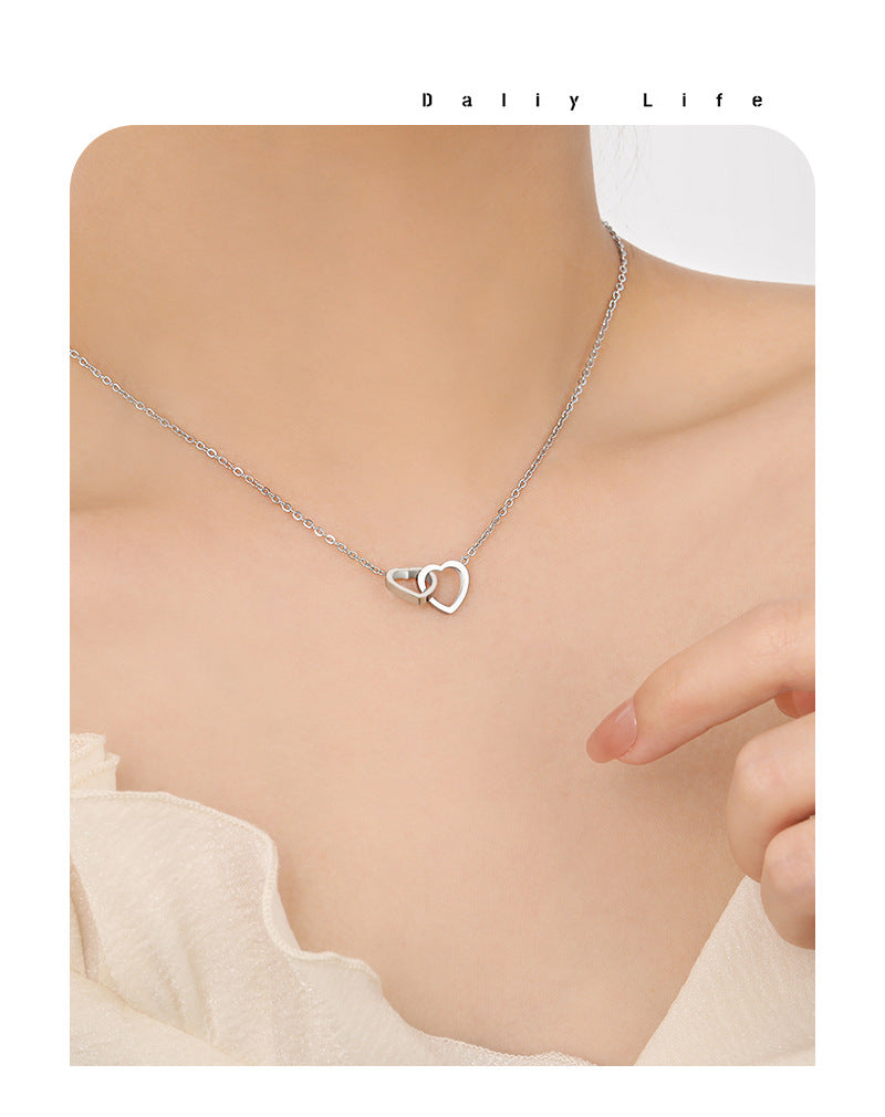 Wholesale Stainless Steel Double Heart Connected Pendant Necklace Gold Trendy Classic Fashion Chain Jewelry Unisex Gift Party
