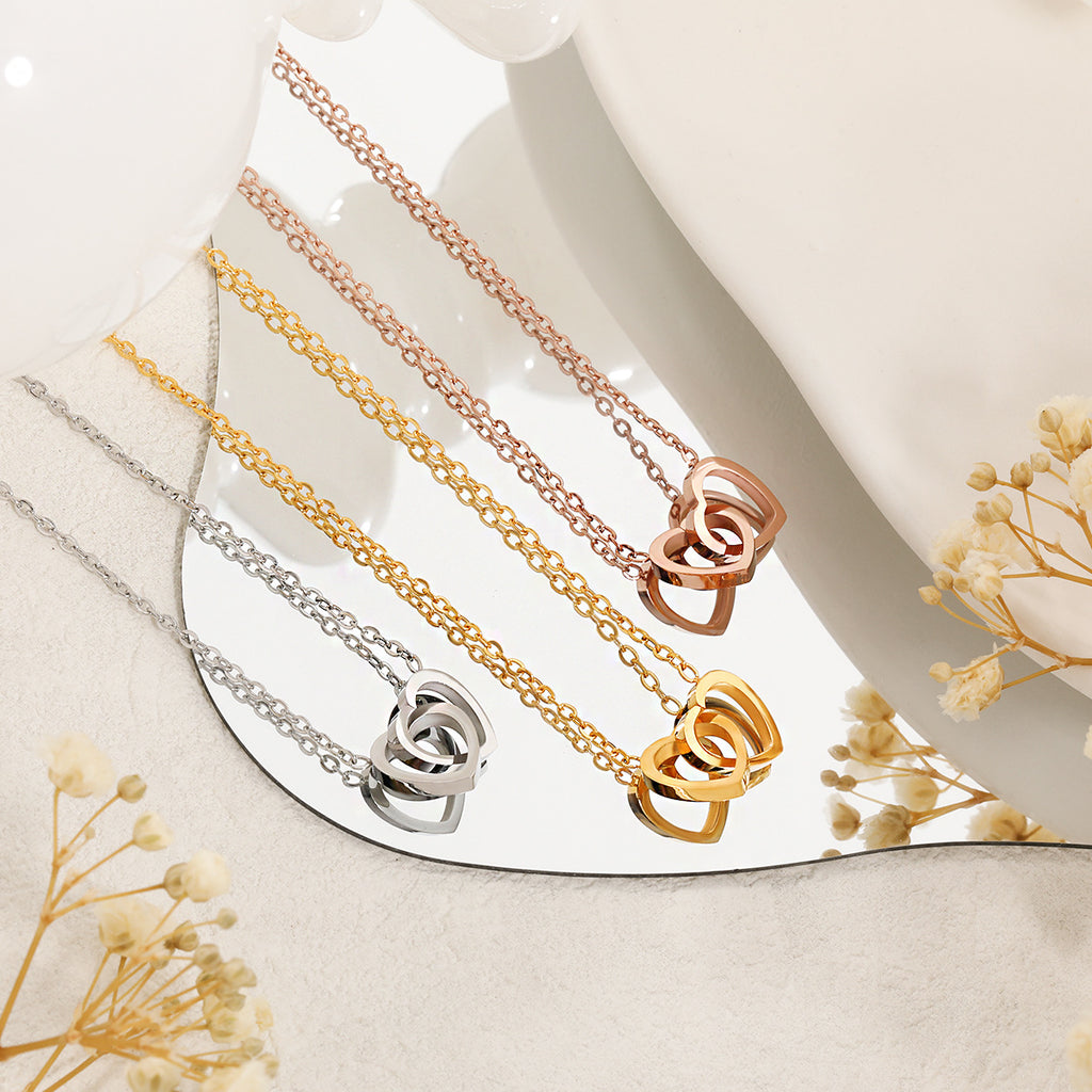 Wholesale Stainless Steel Double Heart Connected Pendant Necklace Gold Trendy Classic Fashion Chain Jewelry Unisex Gift Party