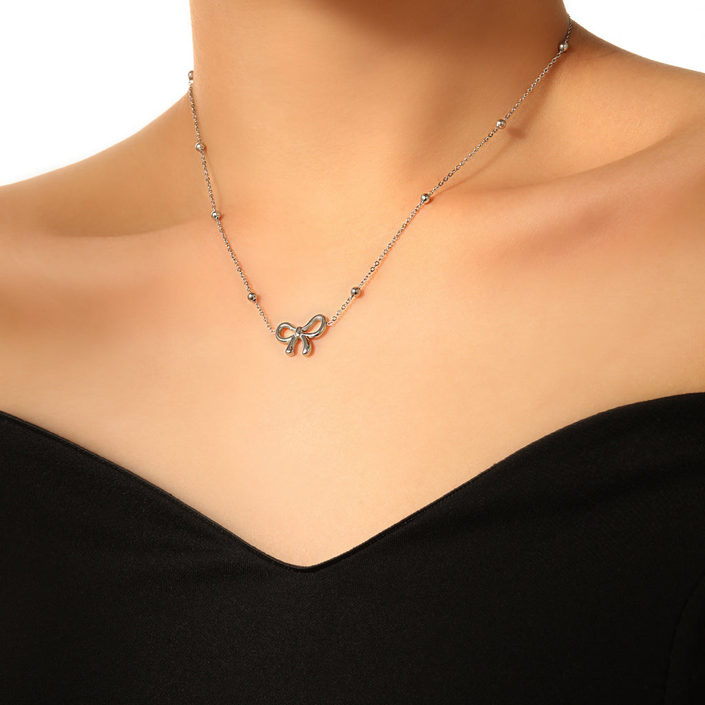 Women's Elegant 18K Gold Plated Stainless Steel Butterfly Bow Pendant Choker Link Chain Necklace Trendy Jewelry Gift