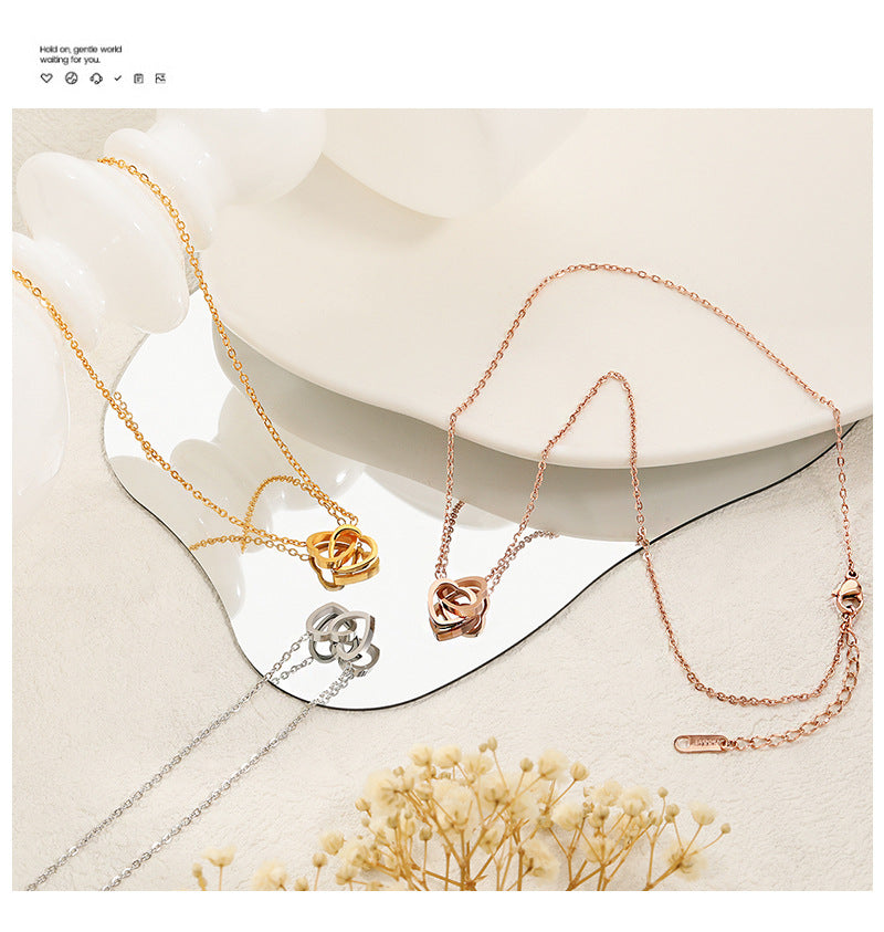 Wholesale Stainless Steel Double Heart Connected Pendant Necklace Gold Trendy Classic Fashion Chain Jewelry Unisex Gift Party