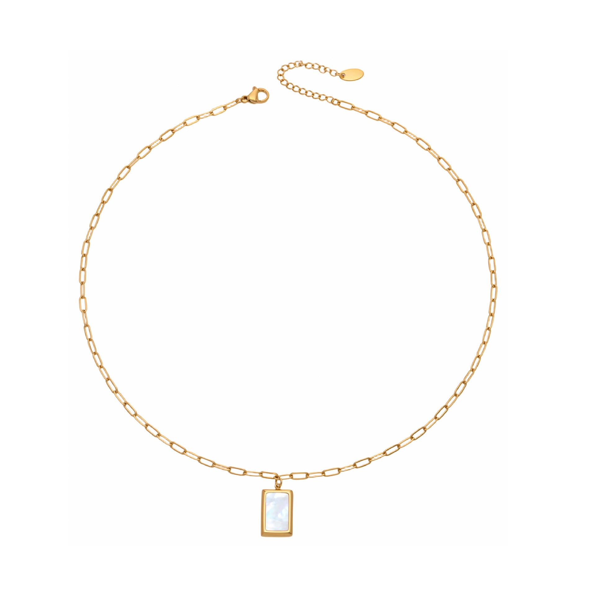 MH Unisex Trendy Stainless Steel 18K Gold Plated Natural Shell Rectangular Link Chain Pendant Necklace for Party