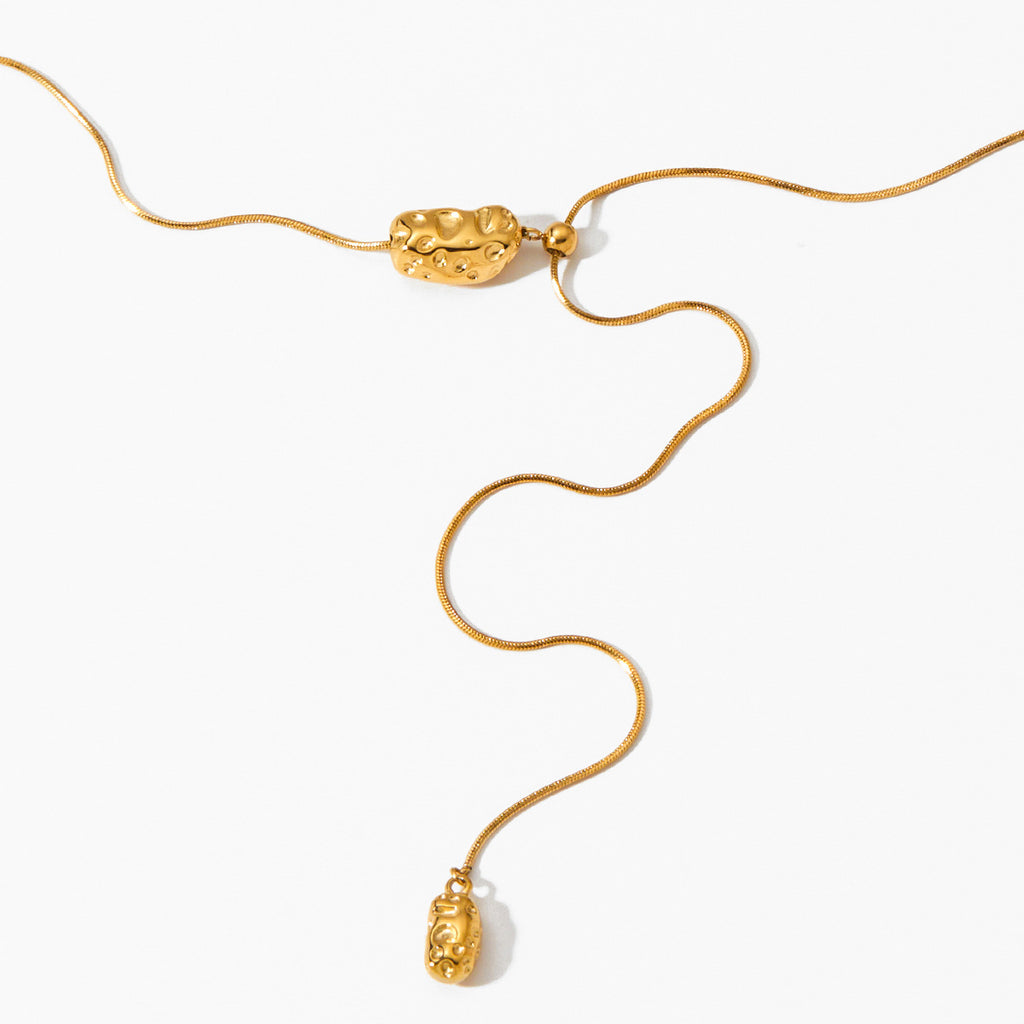 18K Gold Plated Stainless Steel Rope Slide Link Chain Geometric Pendant Adjustable Choker Necklace Unisex Trendy Light Gift