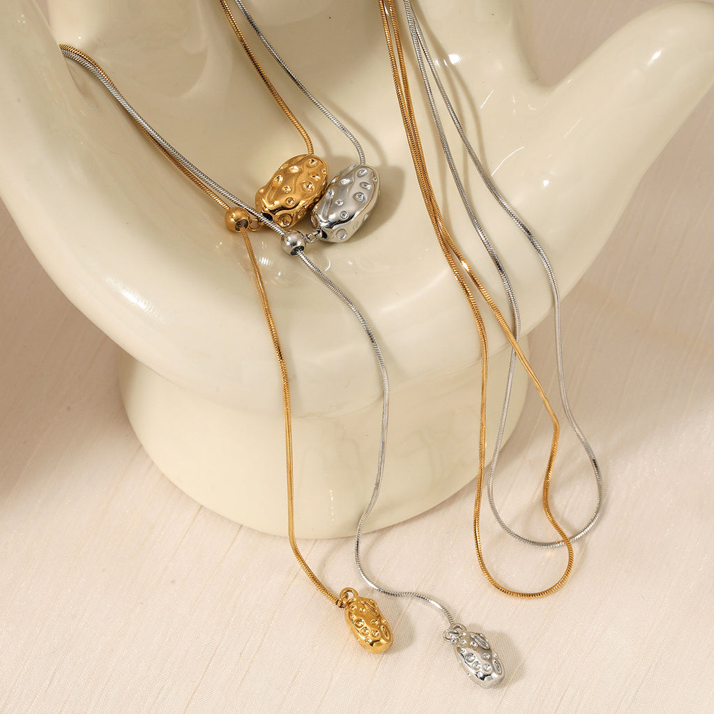 18K Gold Plated Stainless Steel Rope Slide Link Chain Geometric Pendant Adjustable Choker Necklace Unisex Trendy Light Gift