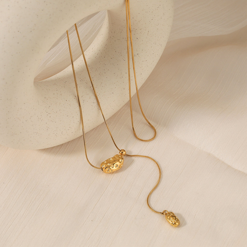 18K Gold Plated Stainless Steel Rope Slide Link Chain Geometric Pendant Adjustable Choker Necklace Unisex Trendy Light Gift