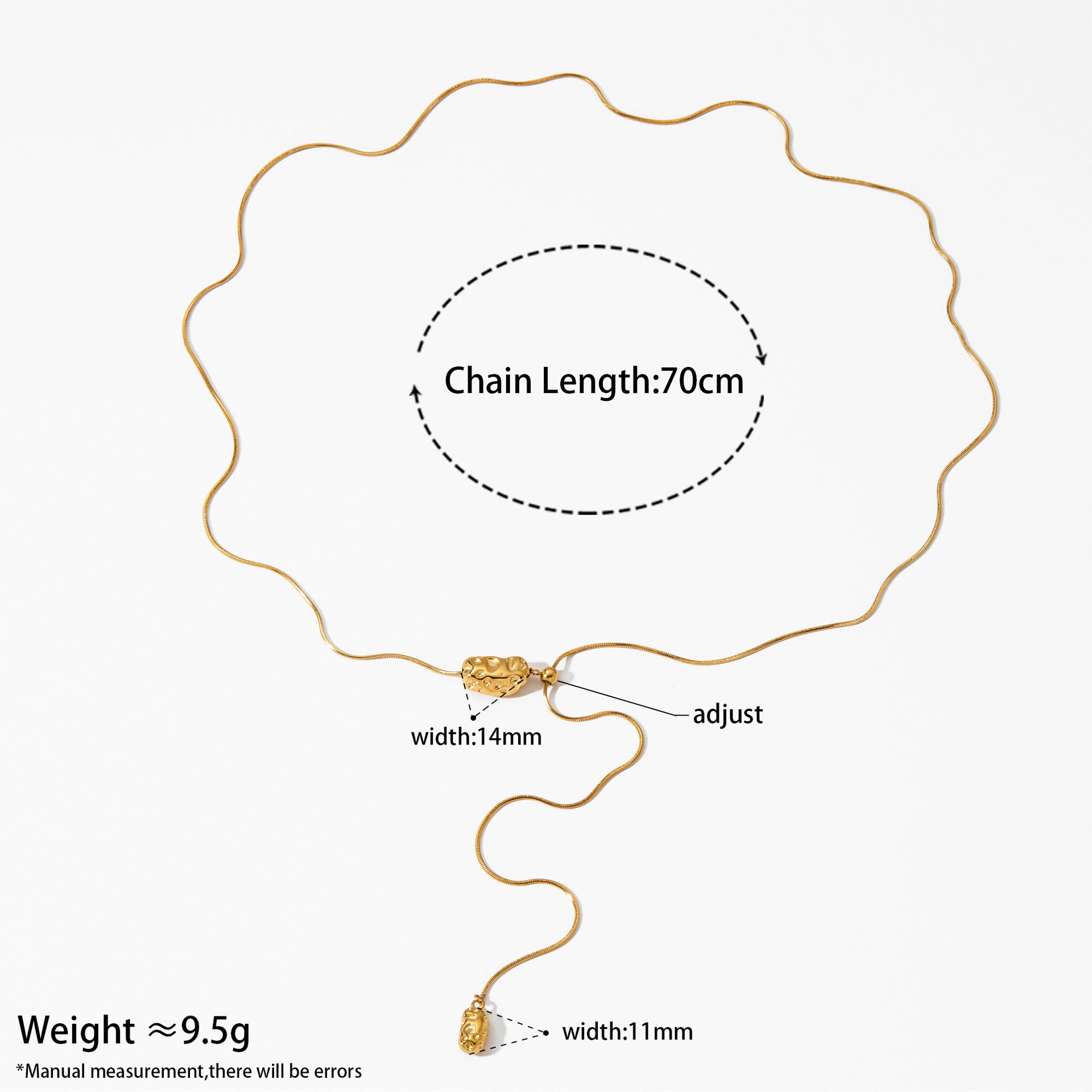 18K Gold Plated Stainless Steel Rope Slide Link Chain Geometric Pendant Adjustable Choker Necklace Unisex Trendy Light Gift