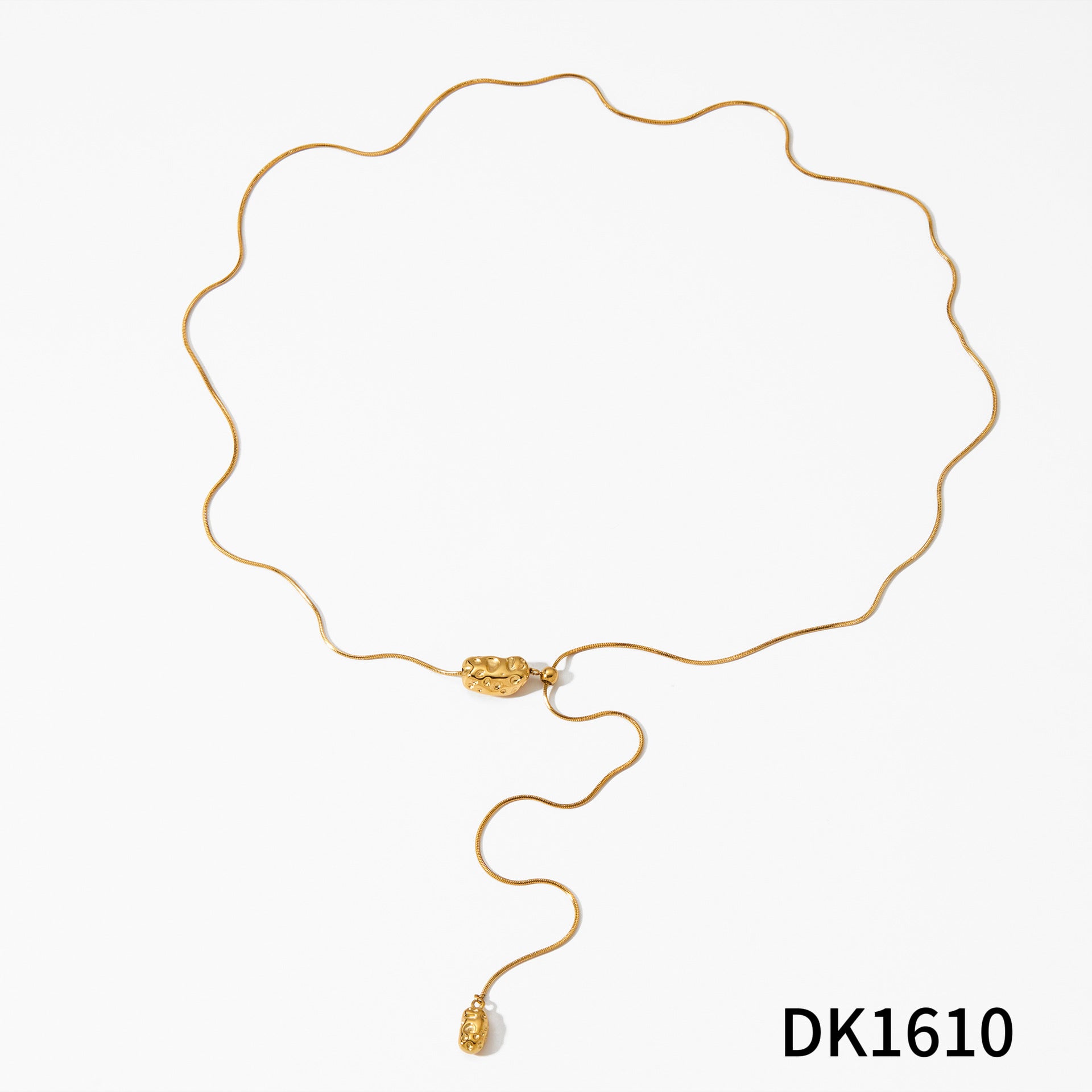 18K Gold Plated Stainless Steel Rope Slide Link Chain Geometric Pendant Adjustable Choker Necklace Unisex Trendy Light Gift