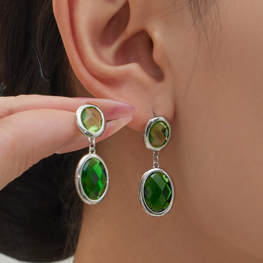 Trendy Vintage Teardrop Long Glass Drop Earrings for Women 18K Gold Plated Waterproof Stainless Steel Party
