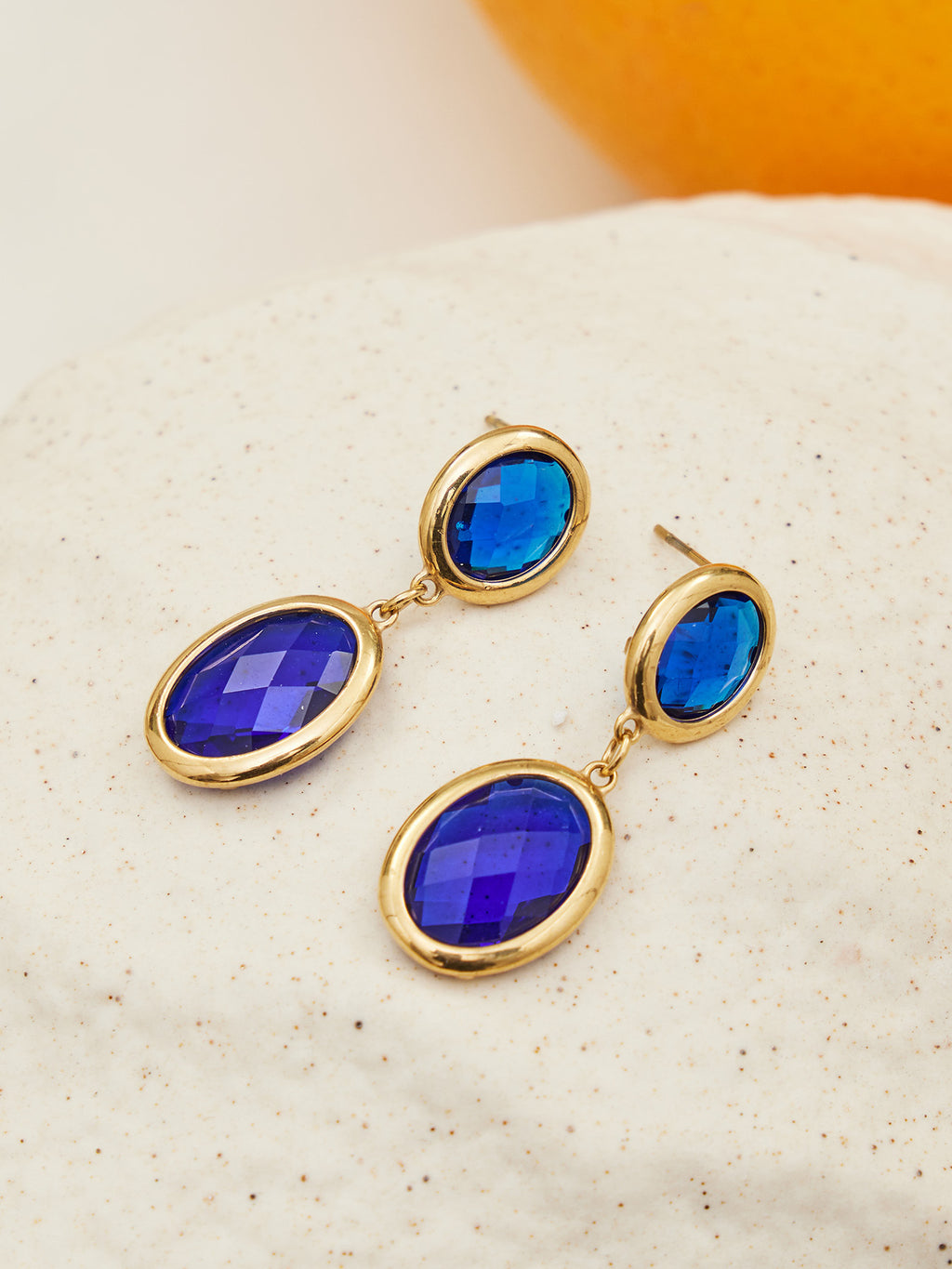 Trendy Vintage Teardrop Long Glass Drop Earrings for Women 18K Gold Plated Waterproof Stainless Steel Party