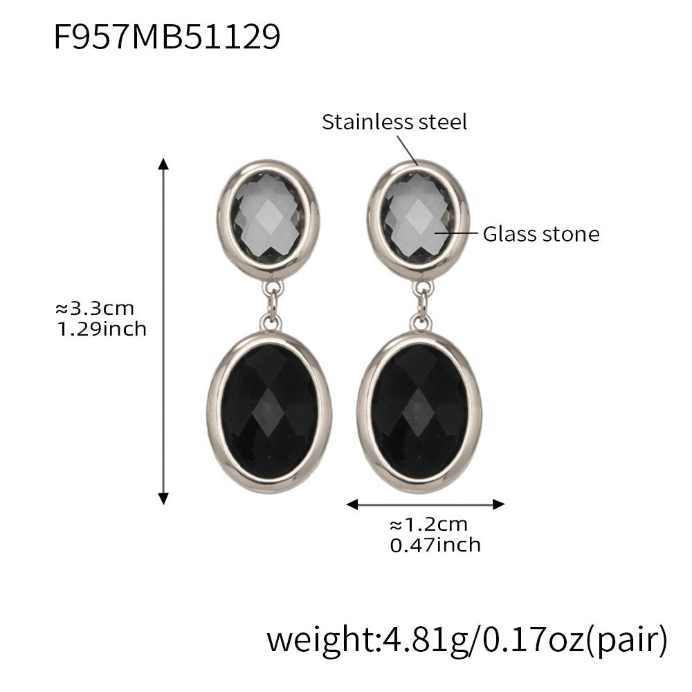 Trendy Vintage Teardrop Long Glass Drop Earrings for Women 18K Gold Plated Waterproof Stainless Steel Party