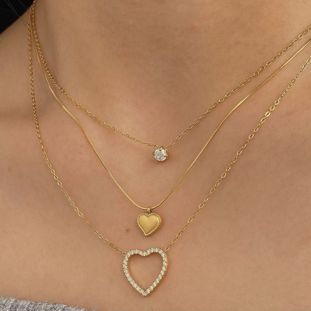 Shining Zircon Heart Pendant Necklace Stainless Steel 18K Gold Plated Link Chain Micro Setting Fashion Jewelry Necklace for Gift
