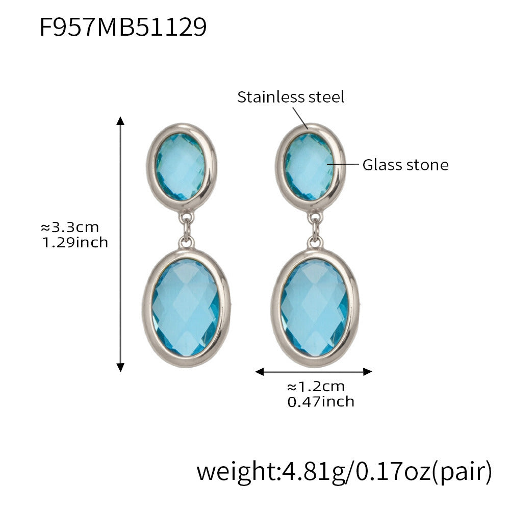 Trendy Vintage Teardrop Long Glass Drop Earrings for Women 18K Gold Plated Waterproof Stainless Steel Party