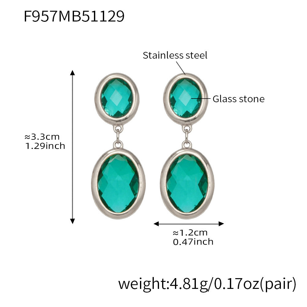 Trendy Vintage Teardrop Long Glass Drop Earrings for Women 18K Gold Plated Waterproof Stainless Steel Party