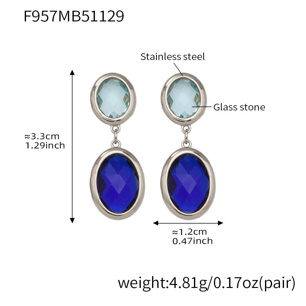 Trendy Vintage Teardrop Long Glass Drop Earrings for Women 18K Gold Plated Waterproof Stainless Steel Party