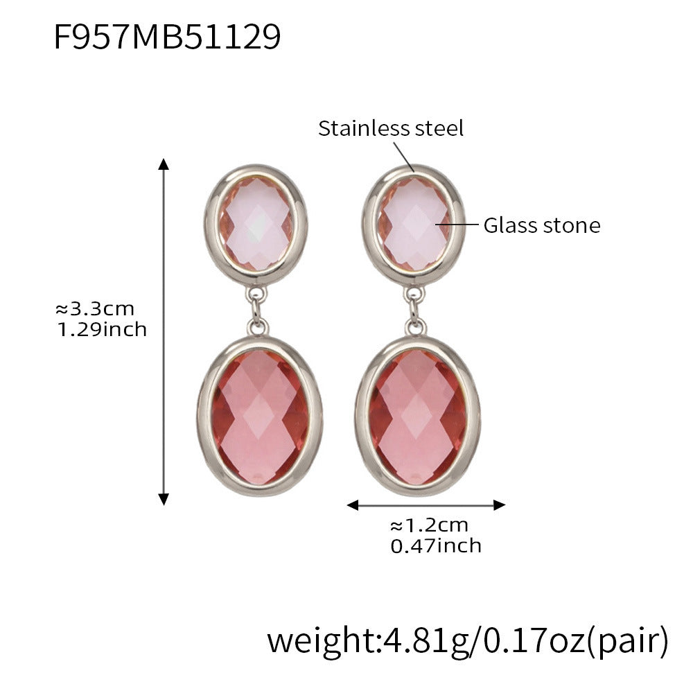 Trendy Vintage Teardrop Long Glass Drop Earrings for Women 18K Gold Plated Waterproof Stainless Steel Party