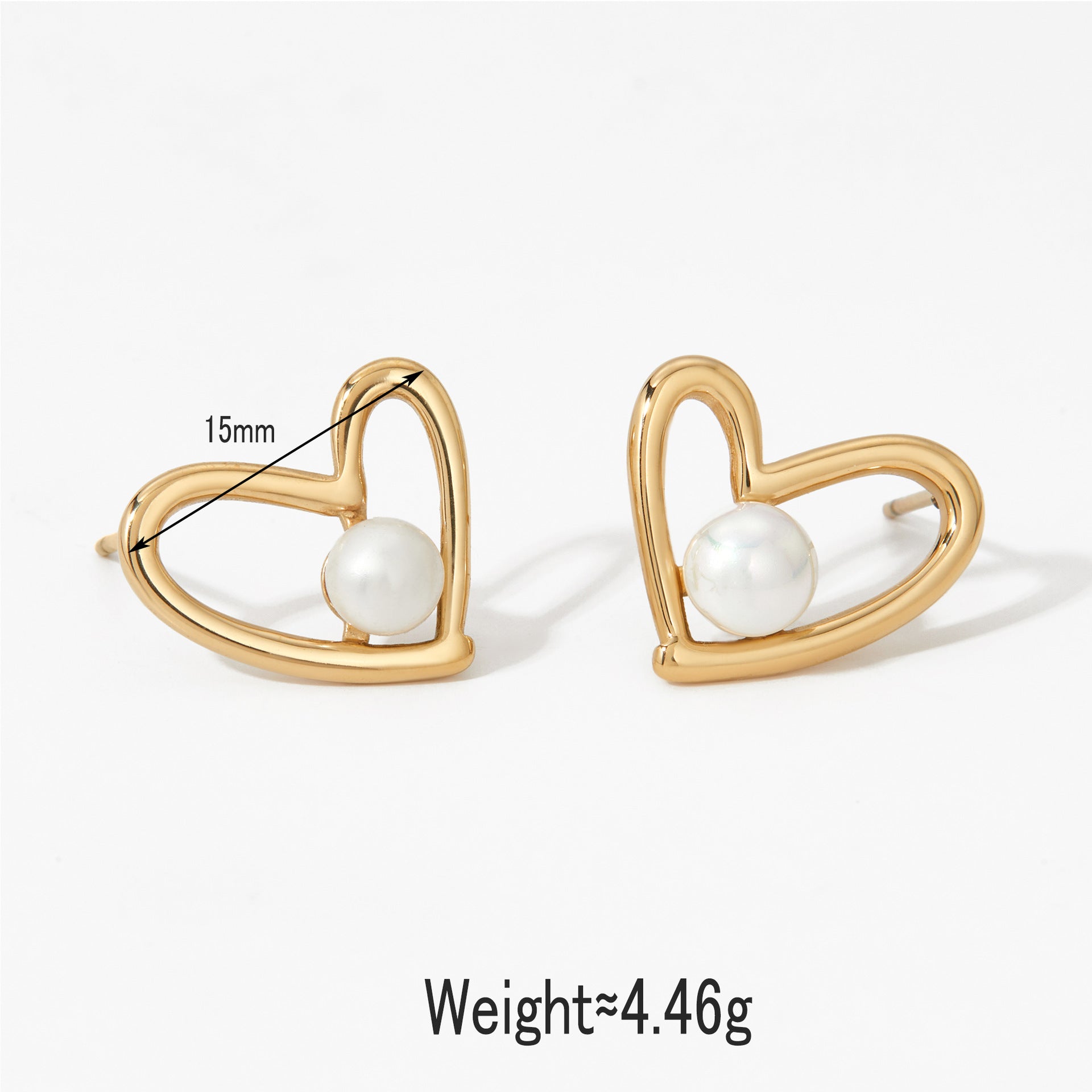 Stainless Steel Imitation Pearl Heart Stud Earrings 18K Gold Plated Bezel Setting Trendy Women's Jewelry for Party