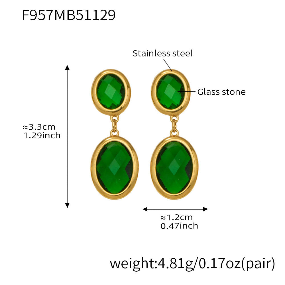 Trendy Vintage Teardrop Long Glass Drop Earrings for Women 18K Gold Plated Waterproof Stainless Steel Party