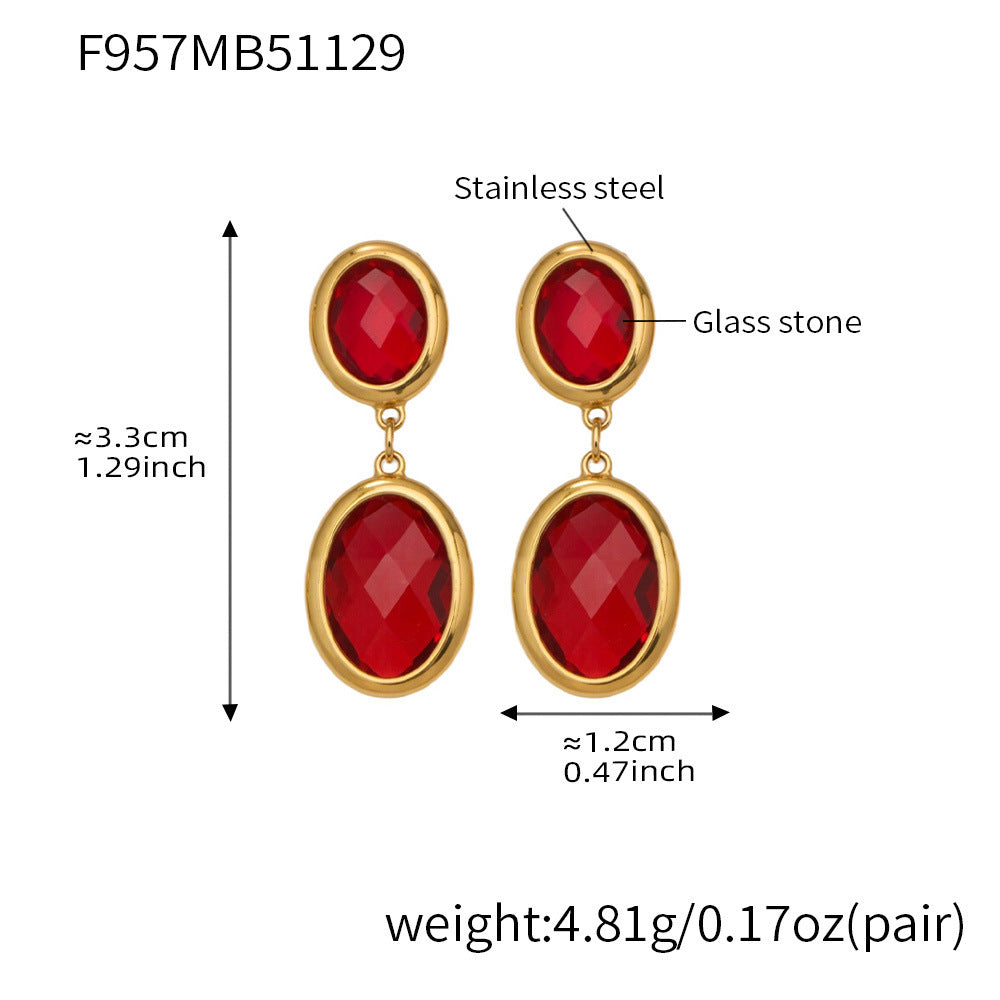 Trendy Vintage Teardrop Long Glass Drop Earrings for Women 18K Gold Plated Waterproof Stainless Steel Party
