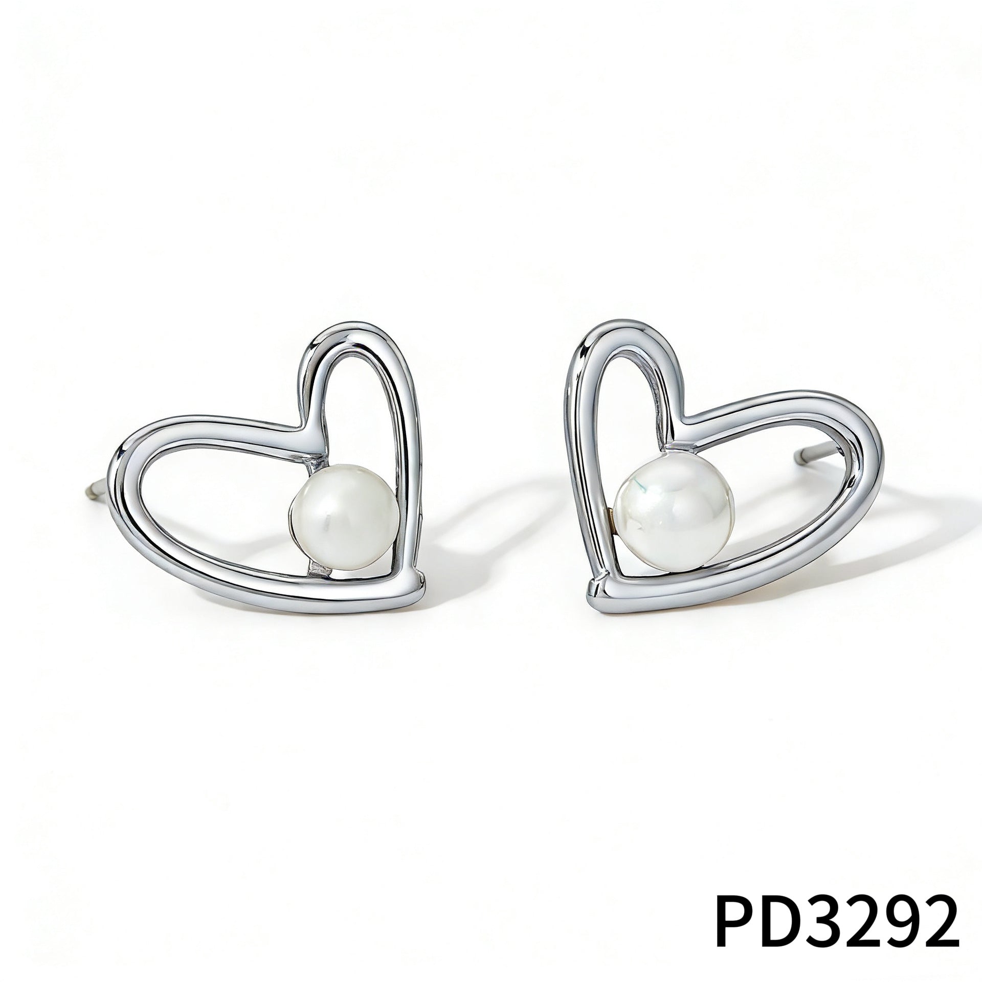 Stainless Steel Imitation Pearl Heart Stud Earrings 18K Gold Plated Bezel Setting Trendy Women's Jewelry for Party