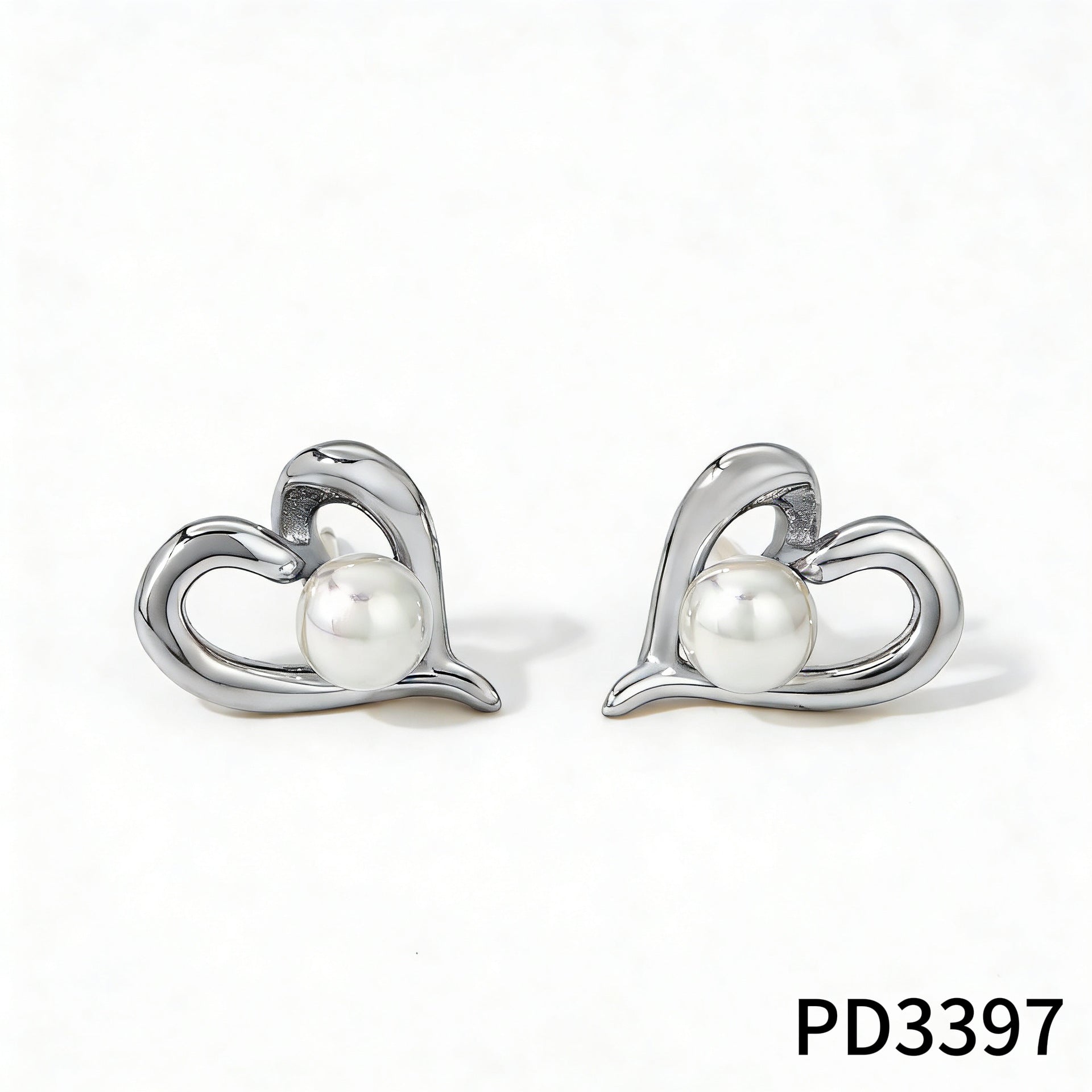 Stainless Steel Imitation Pearl Heart Stud Earrings 18K Gold Plated Bezel Setting Trendy Women's Jewelry for Party