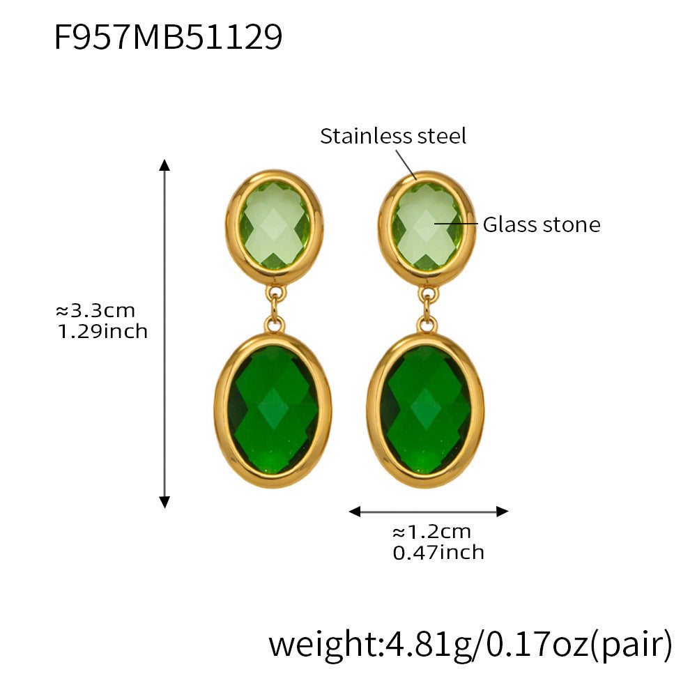Trendy Vintage Teardrop Long Glass Drop Earrings for Women 18K Gold Plated Waterproof Stainless Steel Party