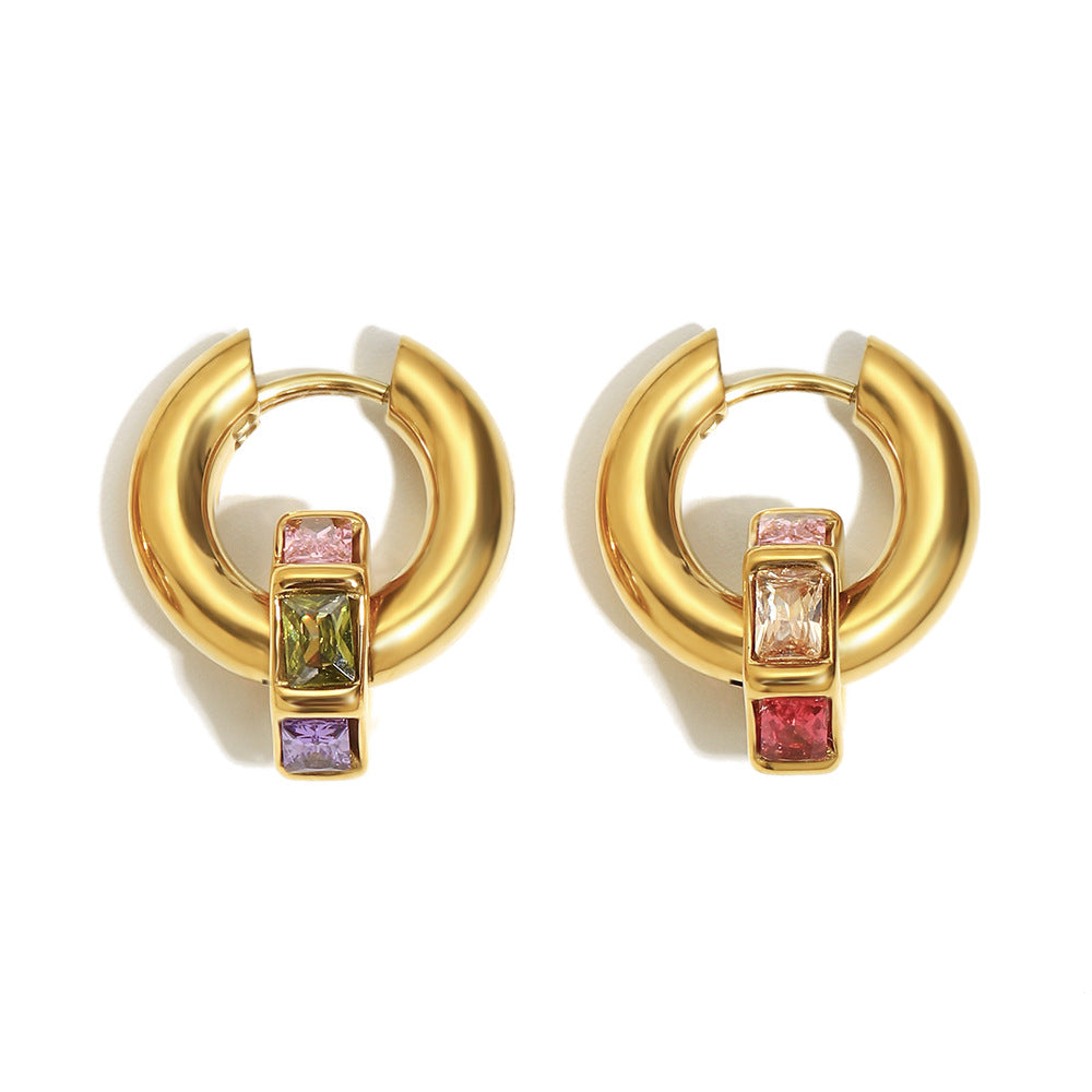Trendy Stainless Steel Real Gold Plated Brilliant Cut Zircons Bridal Hoop Huggie Earrings for Unisex Wholesale Certified Party