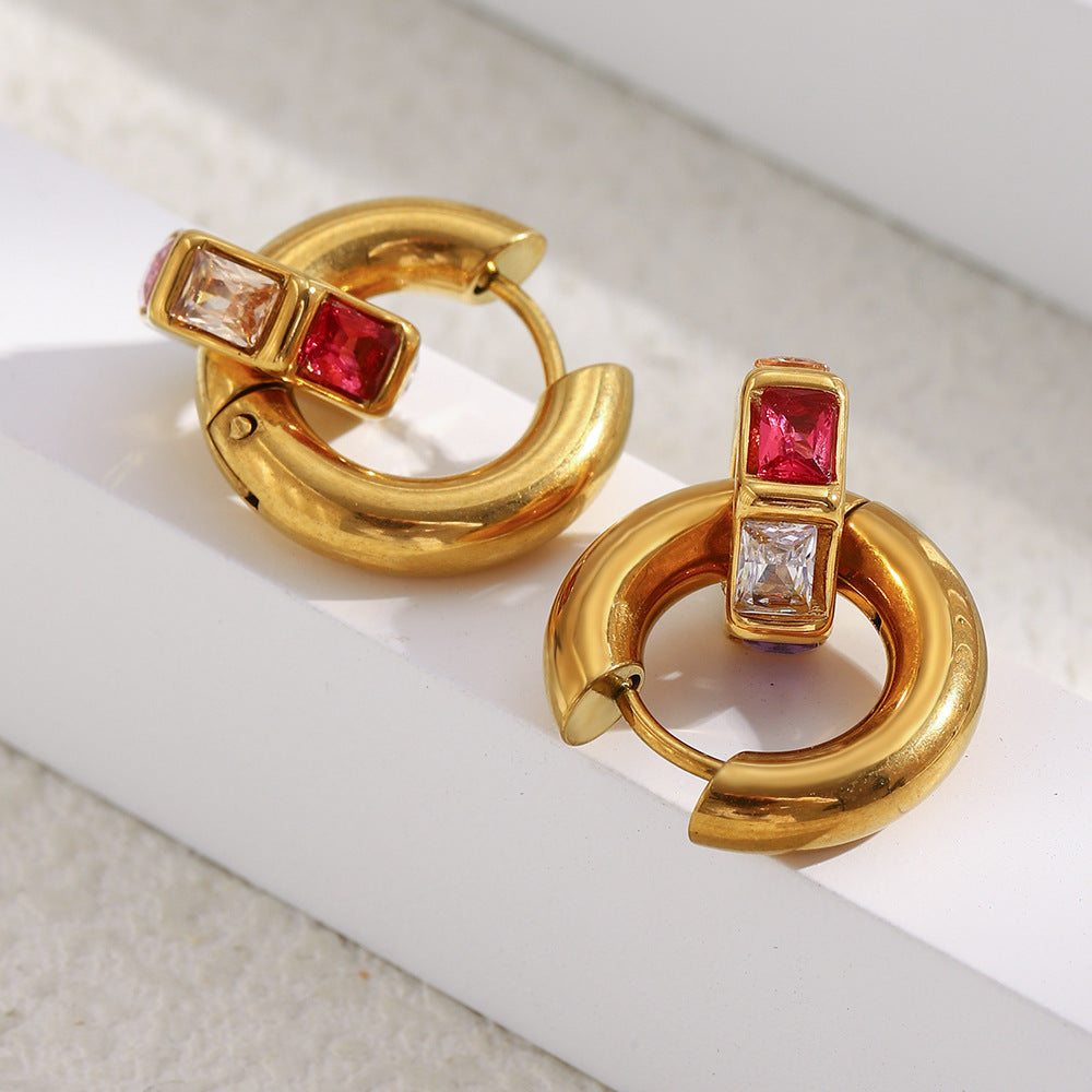 Trendy Stainless Steel Real Gold Plated Brilliant Cut Zircons Bridal Hoop Huggie Earrings for Unisex Wholesale Certified Party